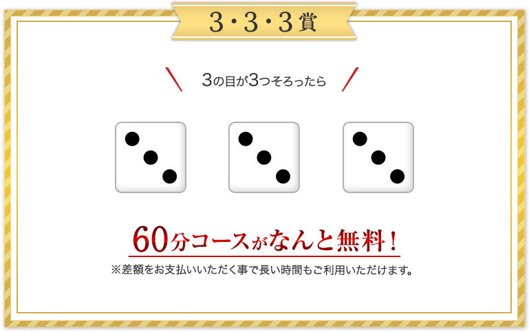 3の目が3つそろったら60分コースが無料