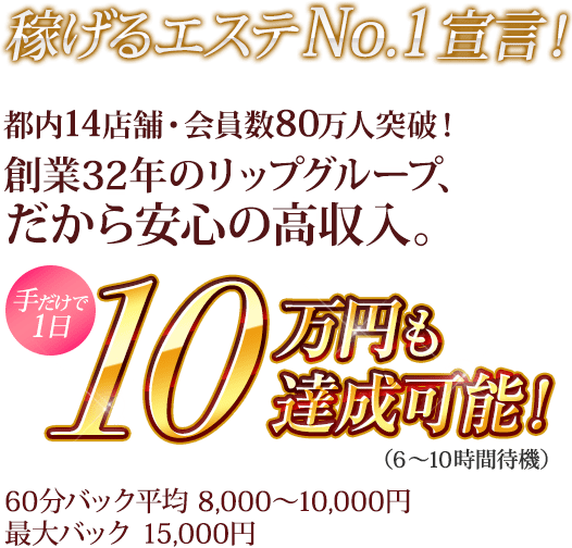 都内14店舗・会員数77万人突破　創業31年のリップグループだから安心の高収入。